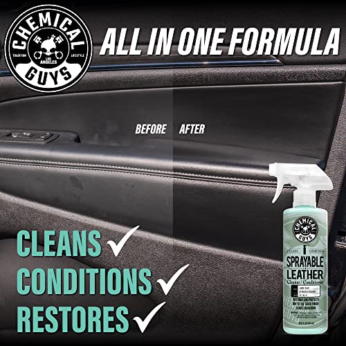 Chemical Guys Sprayable Leather Cleaner and Conditioner in One for Car Interiors, Apparel, and More (Works on Natural, Synthetic, Pleather, and More) Leather Scent, 473 ml