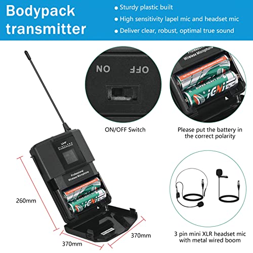 MicrocKing Wireless Microphone System,with 2 Handheld Mics and 2 Lavalier Bodypacks, Metal Build, Fixed Frequency, Long Range 400 FT, Ideal for Party Wedding Church Conference Speech