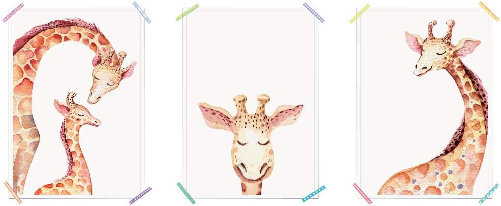 myprinti® set of 3 children's room poster baby nursery pictures | boy girl baby | wall decoration picture gallery | 3 pictures each 11.69" x 16.53" | Giraffes, Jungle Animals, Africa, Safari