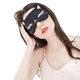 Cat Eye Mask Natural Silk Sleep Mask by Drizzle Smooth and Soft Eye Covers for Sleeping (Black)