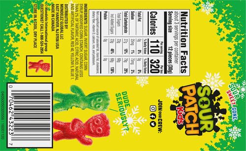 SOUR PATCH KIDS RED & GREEN SOFT & CHEWY HOLIDAY CANDY, 3.1 OZ