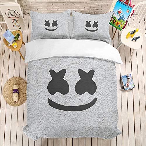CWHALE Duvet Cover Quilt with 3D Printing Pillowcases Breathable Soft Microfiber Hypoallergenic Set 3 Piece DJ Marshmallow Pattern,USTWIN172cm×218cm