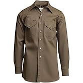 LAPCO Welding Shirts for Men, Non FR Mid Weight Welder Work Shirt, 100% Cotton Twill, Heavy Duty, Long Sleeve, Khaki
