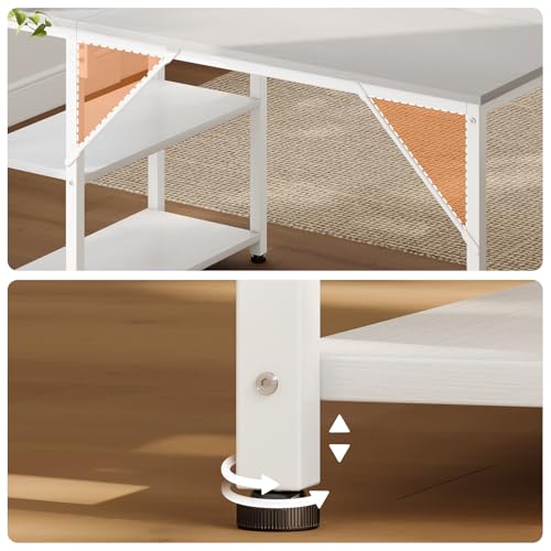 Coleshome L Shaped Computer Desk, 100x70 cm Corner Desk, Office Desk with Reversible Storage Shelves, Writing Study Table for Work Play Home Office, White