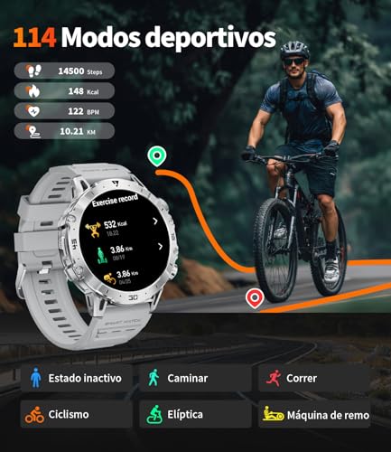 1000 mAh Battery Smart Watch Men, 1.7 Inch Smartwatch Men with Bluetooth Calls, Military LED Flashlight, 100+ Sports Modes, Heart Rate Monitor, Sleep Monitor, IP68 Fitness Watch for Android iOS
