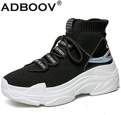 ADBOOV High Top Men Women Sneakers 5 cm Thick Sole Sock Shoes Knit Vamp Breathable Dad Shoes White Black Sapato Feminino