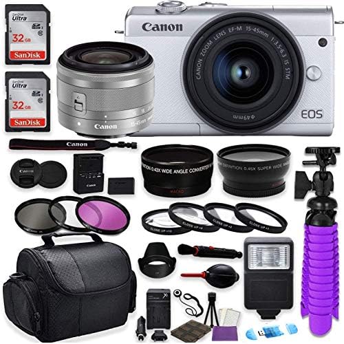 Canon EOS M200 Mirrorless Digital Camera (White) Premium Commander