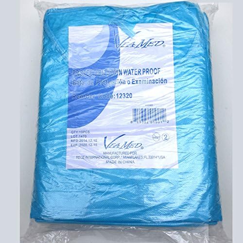 10 Coated Waterproof Disposable Non-Woven Exam Gown with Sleeves Blue New.