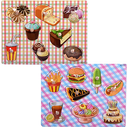 SIPLIV Wooden Pegged Puzzles Set Learning Puzzles Board for 2-5 Years Old Kids Preschool Early Education Toys and Games, 2 Pcs - Dessert
