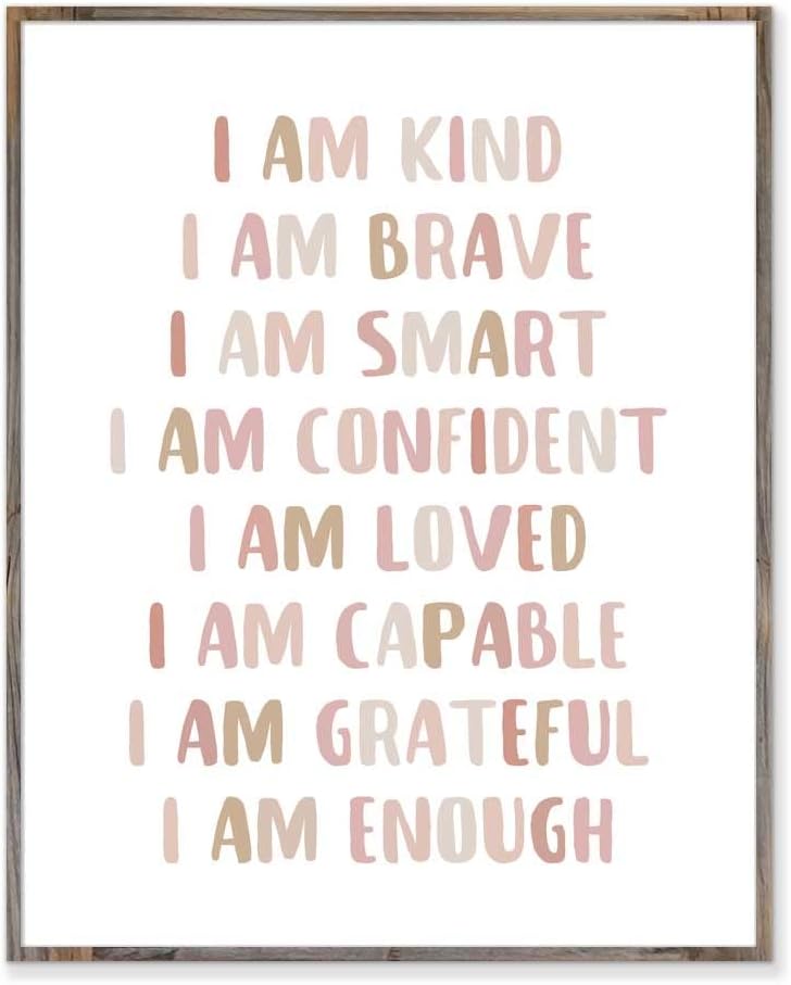 Wall Décor - Affirmations Print, I Am Kind, I Am Brave, Affirmations For Kids, Inspirational Quote, Nursery Room Decor, Affirmations Gift, Kids Print, Without Frame - 8x10