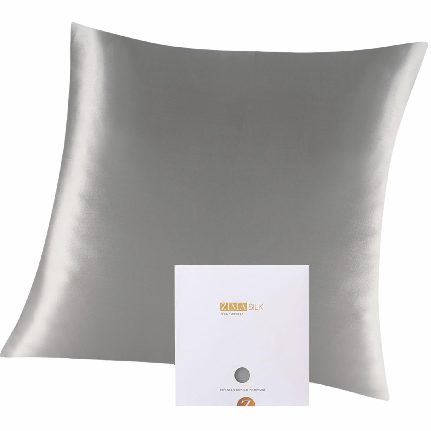 ZIMASILK 100% Mulberry Silk Pillowcase for Hair and Skin,Both Sides 19 Momme Silk, 1pc (80x80 cm, Dark Grey)