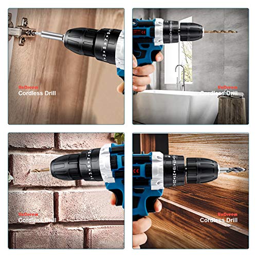 Undreem Cordless Drill Driver Kit with 2 Batteries, 21V 66Pcs Impact