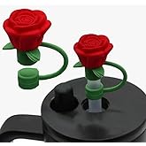 10mm Rose Flower Straw Covers for Stanley Cup,Topper,Silicone Cover Dust Proof Plugs Protector,Flower Straw Tips Drinking Dust Cap for 30&40 Oz Accessories (Red)