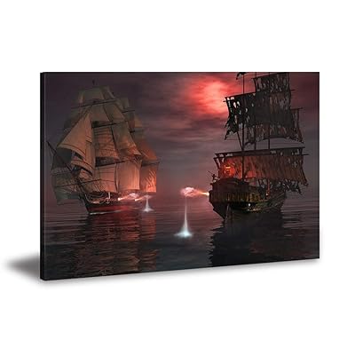 Buy Bathroom Wall Decor Pirate Ship Wall Art Ghost Sailboat Gothic Style Vikings Gifts Canvas Prints For Bedroom Accessories Home Decorations Seascape Atrwork Framed16x22inch Online In Indonesia B07ndd55gc