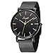 SONGDU Men's Fashion Date Slim Analog Quartz Watches with Stainless Steel Mesh Band (Gold and Black)
