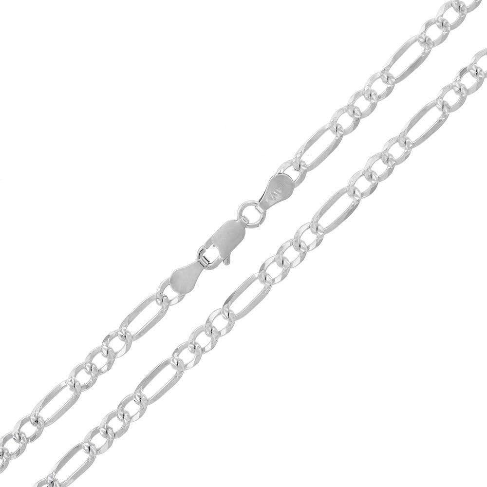 Sterling Silver Italian 4mm Figaro Link Diamond-Cut Solid 925 Necklace Chain 16" - 30" for Men & Women (30)