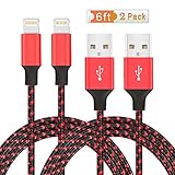 M-Better 2pcs 6ft iPhone Charger, Durable Braided Charging Cord, Data Cable for iPhone 6S 6S Plus 6 6 Plus 7 7 Plus SE 5S 5C 5 iPad Air Mini iPad 4th iPod(Red)
