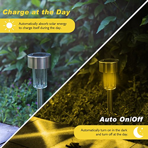 SUNNEST Solar Lights Outdoor Solar Garden Lights 12Pack Stainless Steel LED Solar Pathway Lights, Outdoor Landscape Lighting for Lawn/Patio/Yard/Walkway/Driveway Warm White - Thumbnail 4