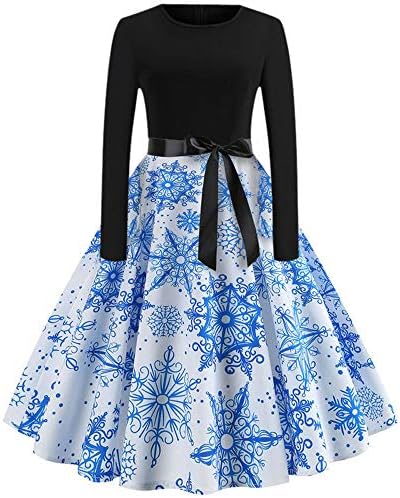 BaZhaHei Christmas Dress Women Vintage Printing Boho Polka Dot Long Sleeve Loose Maxi Evening Party Dress Prom Cocktail Pin Up Swing Princess Dress