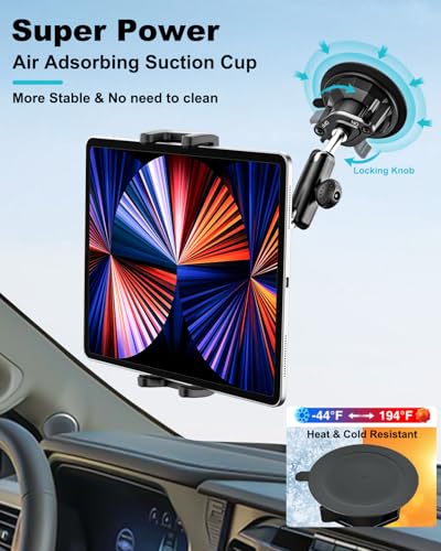 Dosvsi Car Windshield Tablet Holder, Strong Suction Cup Tablet Mount, 360° Rotation Truck Dashboard Tablet Holder for iPad Pro 13 12.9 11 9.7 Air Mini, iPad 10th, Galaxy Tab, iPhone, All 4-13" Tablet