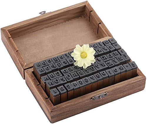 Wood Rubber Stamp 70 Pieces Alphabet Stamps Letters Numbers Symbols Set, Vintage Wooden ABC Stamps, Wood Mounted Rubber Stamp Set with Storage Box for Scrapbook, Diary Card Making, DIY Crafts