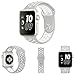 OULUOQI 42mm Soft Silicone Replacement Band with Ventilation Holes for Apple Watch Nike+, Series 2, Series 1, Sport , Edition, M/L Size ( Silver / White )