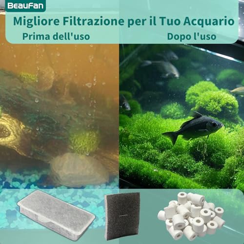 Beaufan Ac350014 Ac350013 Filter Media Kits Replacement for Askoll Pure M-L-XL Aquarium, Includes 1 Pack of 200g Ceramic Rings, 4 Filtration Sponges and 10 Cartridges