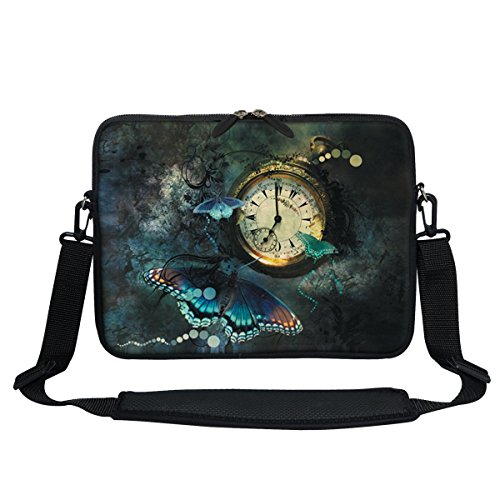Meffort Inc 11.6 Inch Neoprene Laptop / Ultrabook / Chromebook Bag Carrying Sleeve with Hidden Handle and Adjustable Shoulder Strap (Butterfly Clock)