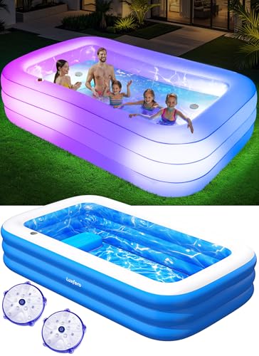 Luxfero Piscine Gonflable avec Siège et Lumières, 280x160x50 cm Grande Piscine Gonflable Adultes, Piscine Rectangulaire épaissie 1400L, Swimming Pool pour Le Jardin Extérieur