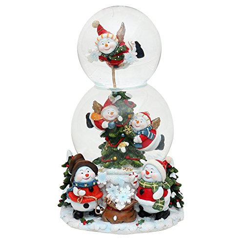 Dekohelden24 XXL double snow globe, snowman with music box, dimensions (H x W x H): approx. 20.5 x 12.5 cm/diameter 6 and 10 cm, 500898, snowmen, dimensions (L x W x H): 15 x 15 x 20 cm, ball
