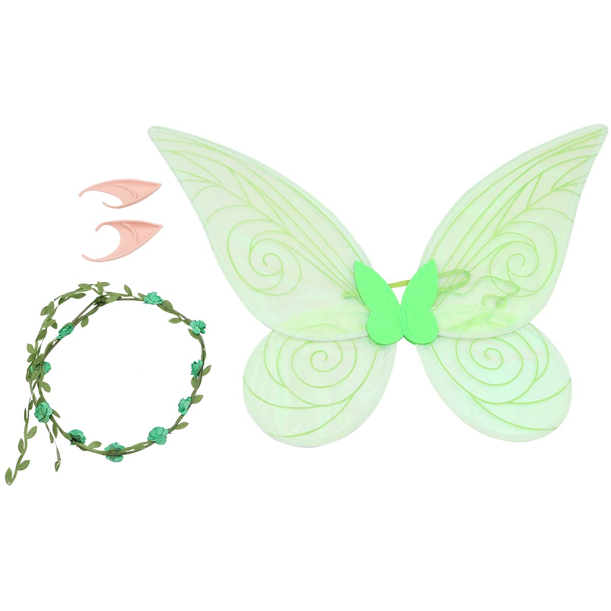 POFET Sparkle Fairy Wings Costume, Fairy Wings (60cm x 48cm), Green Fairy Wings for Halloween Birthday Christmas Themed Party