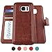 Amovo Galaxy S7 Edge Case [Detachable Wallet Folio] [2 in 1] [Premium Vegan Leather] S7 Edge Wallet Case with Leather Strap Gift Box Package (Brown)