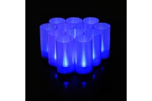 LANKER Flameless Candles, Battery Operated LED Pillar Candles, D1.5 x H3 inch, Flickering Blue Long Flame-effect Light, Romantic Electronic Fake Votive Candles for Party, Set of 12 (Blue)