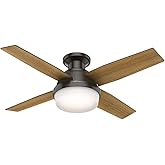 Hunter Fan 44 inch Contemporary Low Profile Ceiling Fan with LED Light and Remote Control in Noble Bronze (Renewed)