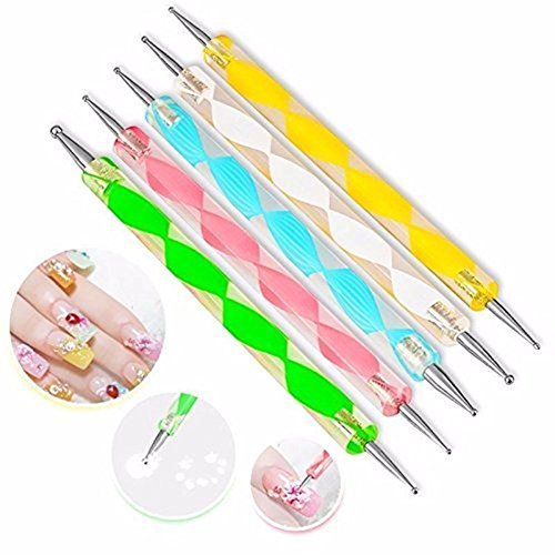 Nail Art Kit Includes 30 Nail Striping Tape with 2 Dispensers 5 Dotting Pens 15 Nail Art Brushes 1 Box Of 12 Colors Nail Rhinestones And 1 Box Of 3D Sliver/Gold Nail Art Studs (Nail Art Kit)
