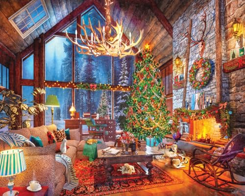 White Mountain Christmas at The Cabin Christmas Puzzles 1000 Pieces Fun Winter Puzzle for Family and Adults