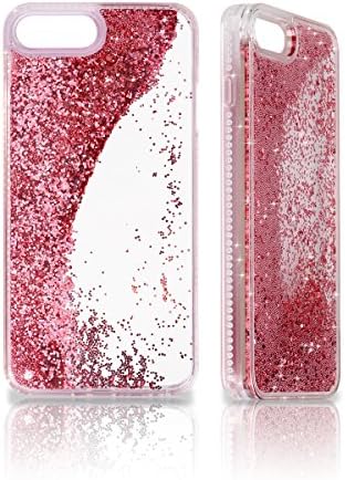 Cstorm iPhone 8 Plus Protective Case Floating Liquid Dynamic Bling Shine Glitter Sparkle Quicksand iPhone 7 Plus Transparent Clear Hard Cover Rose Gold Stand