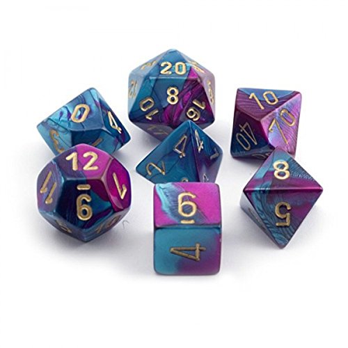 Chessex CHX26449 Dice, Gemini Purple-Teal/Gold, One Size, Purple/Teal/Gold