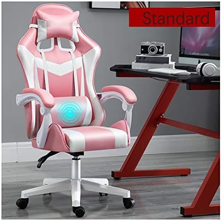 デュアルユースのオフィスチェアをリクライニングオフィスチェア マッサージ腰枕 コンピュータの椅子 家庭用ゲームの椅子 ゲームの椅子 女の子のためのピンク の回転椅子 Color Pink B Size Steel Feet Hotelstatt Se