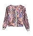 Zeagoo Women Fashion Casual Collarless Long Sleeve Print Zip Up Jacket Coat