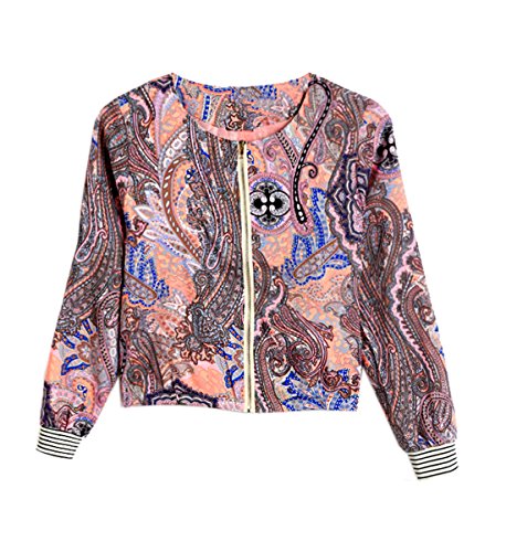 Zeagoo Women Fashion Casual Collarless Long Sleeve Print Zip Up Jacket Coat