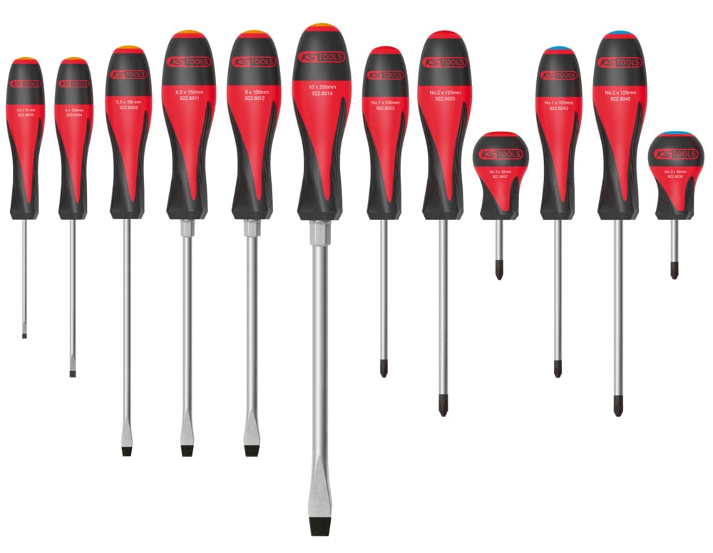 KS Tools - 922.6080-12-piece Ultimate Screwdriver Set - Slot, PH, PZ - Ergonomic tri-Material Handle - Hardened Steel Blade - Chemical Resistant - Chrome Vanadium - Professional Screw