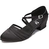 Womens Ballroom Dance Shoes for Social Beginner Salsa Latin Closed Toe Dancing Shoes 1 1/2 inches Heels S13