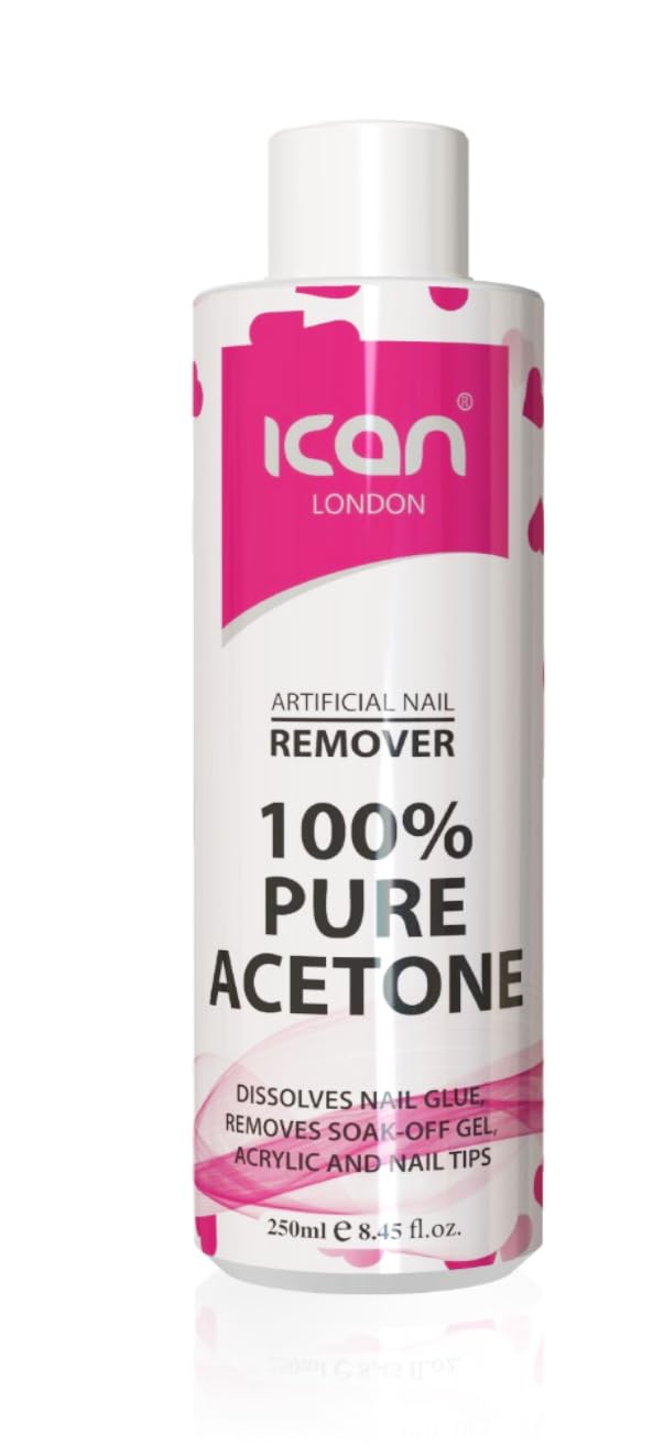 Ican London 100% Pure Acetone Nail Polish Remover UV GEL Soak Off 250ml clear