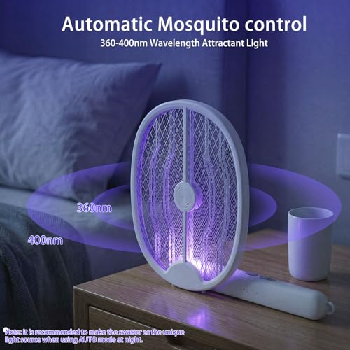 2 Pack Electric Fly Swatter, Foldable Fly Zapper Racket with 180-Degree Rotatable Head and USB-C Rechargeable, Portable Mosquito Bug Zapper Racket for Indoor Home