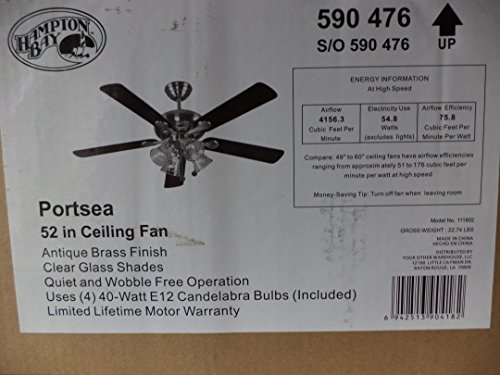 Hampton Bay Portsea 52 in. Antique Brass Downrod Ceiling Fan with 5 Reversible MDF Blades