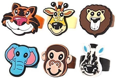12 X Assorted Jungle Animals Rubber Finger Rings