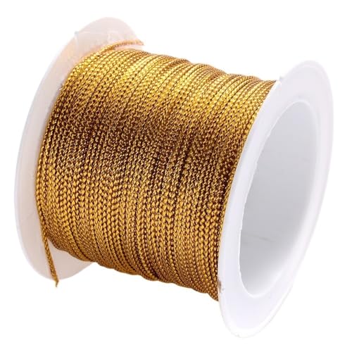 WOHATOO 20meters Shiny Beading String, 1mm Nylon Gold Silk Cord, Nylon Thread for DIY Tassels Festive Decorations(Gold)