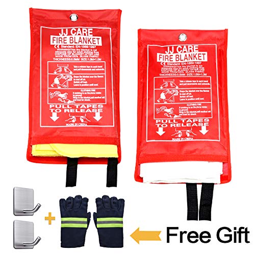 JJ CARE [Upgraded] Fire Blanket Fire Suppression Blanket Made from Silica Cloth – Suitable for Camping, Grilling, Kitchen Safety, Car and Fireplace Fire Retardant Blanket for Emergency 40″x40″