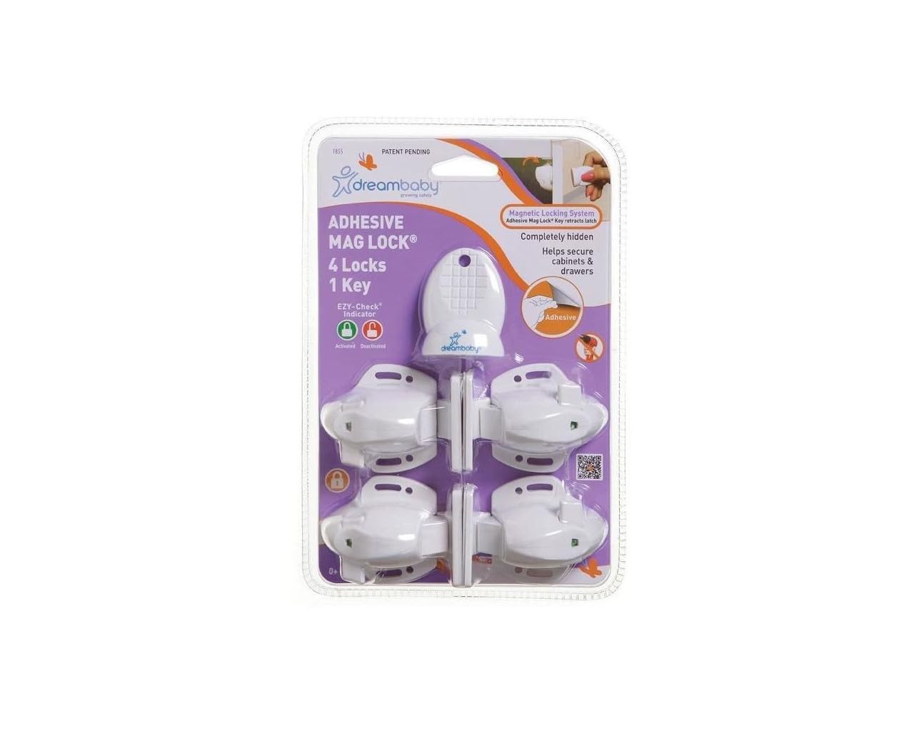 Dreambaby F855 Self-Adhesive Magnetic Lock, 4 Locks, 1 Key